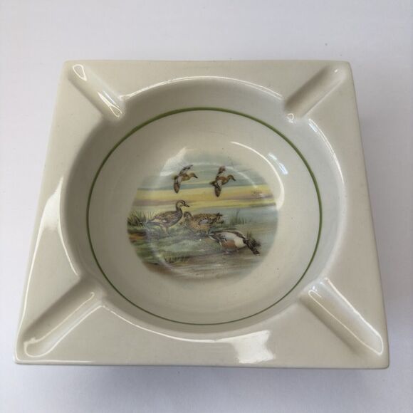 HYALYN POTTERY Porcelain 621 Ashtray Vintage Mallard Ducks 5.25" square - Picture 10 of 12